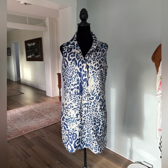 dennis basso Dresses & Skirts - Dennis Basso small blue & white cheetah print tunic top dress swim cover